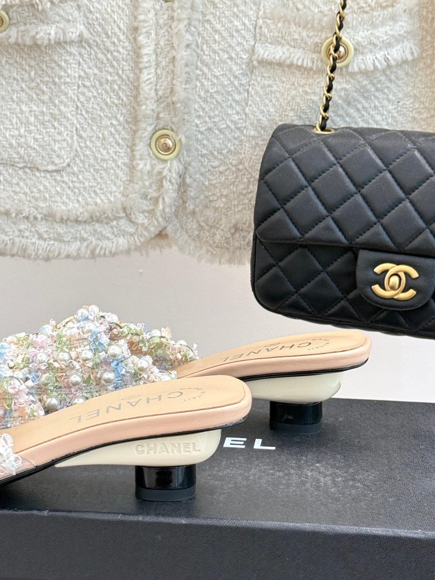 Elegant pearl kitten heel sandals