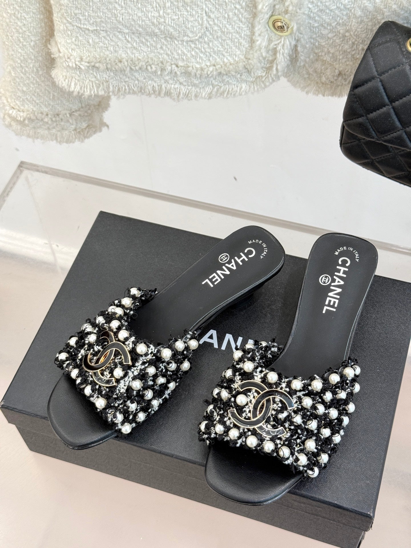 Elegant pearl kitten heel sandals