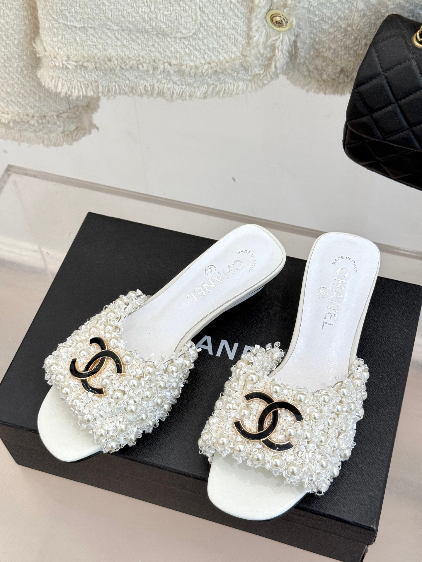 Elegant pearl kitten heel sandals