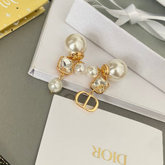 Asymmetrical Crystal Pearl Earrings