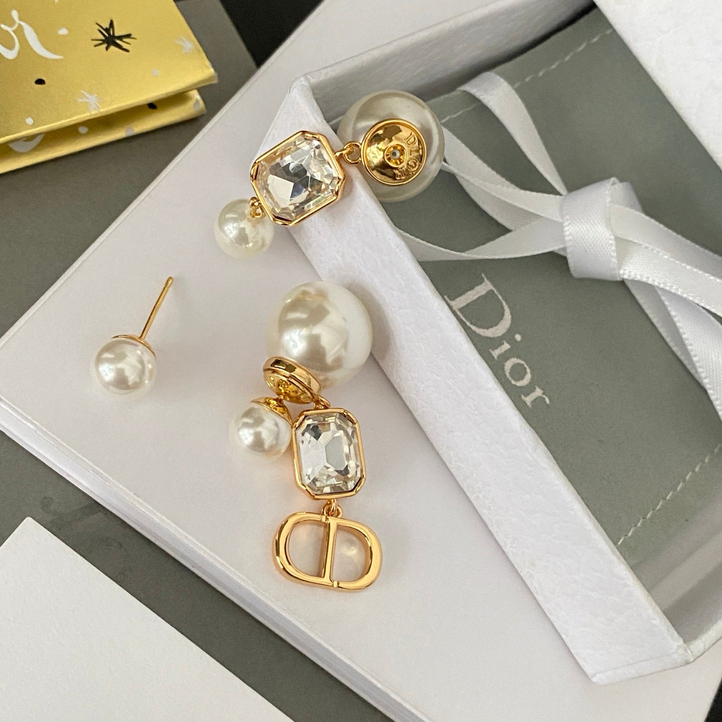 Asymmetrical Crystal Pearl Earrings