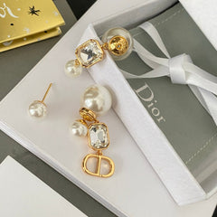 Asymmetrical Crystal Pearl Earrings