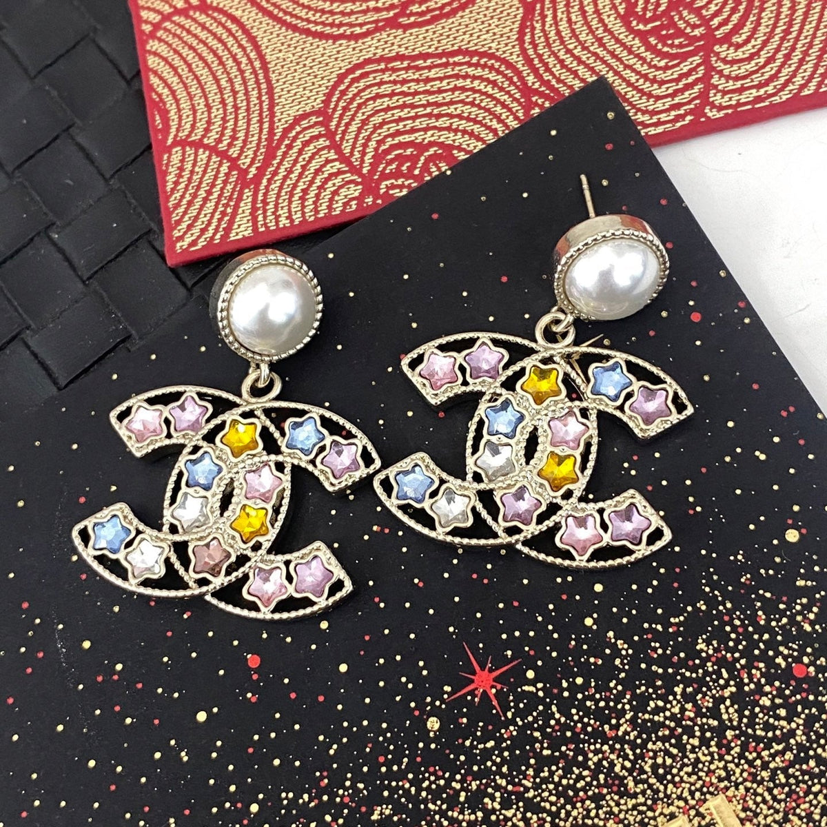 Colorful Star Diamond Pearl Earrings