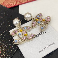 Colorful Star Diamond Pearl Earrings