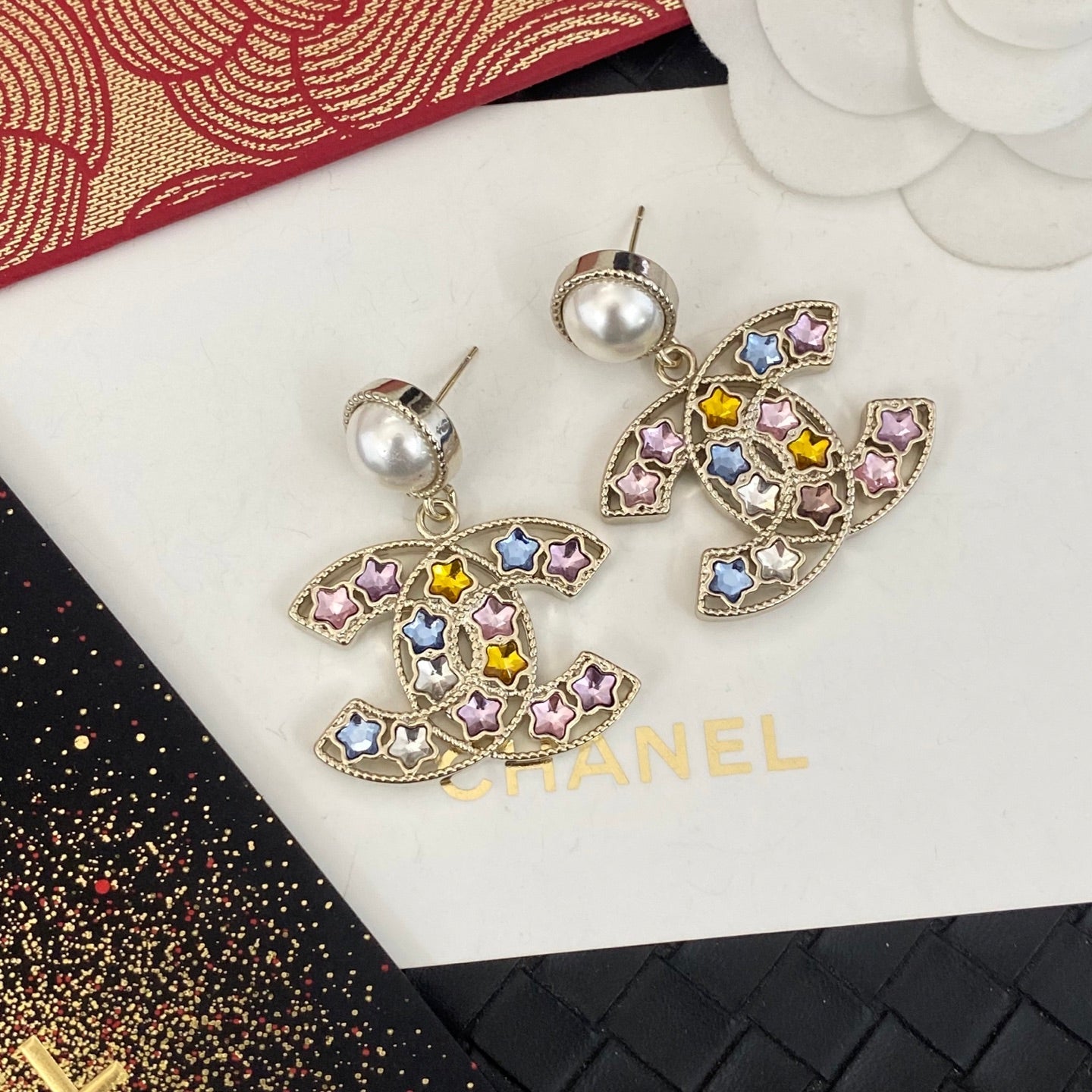 Colorful Star Diamond Pearl Earrings