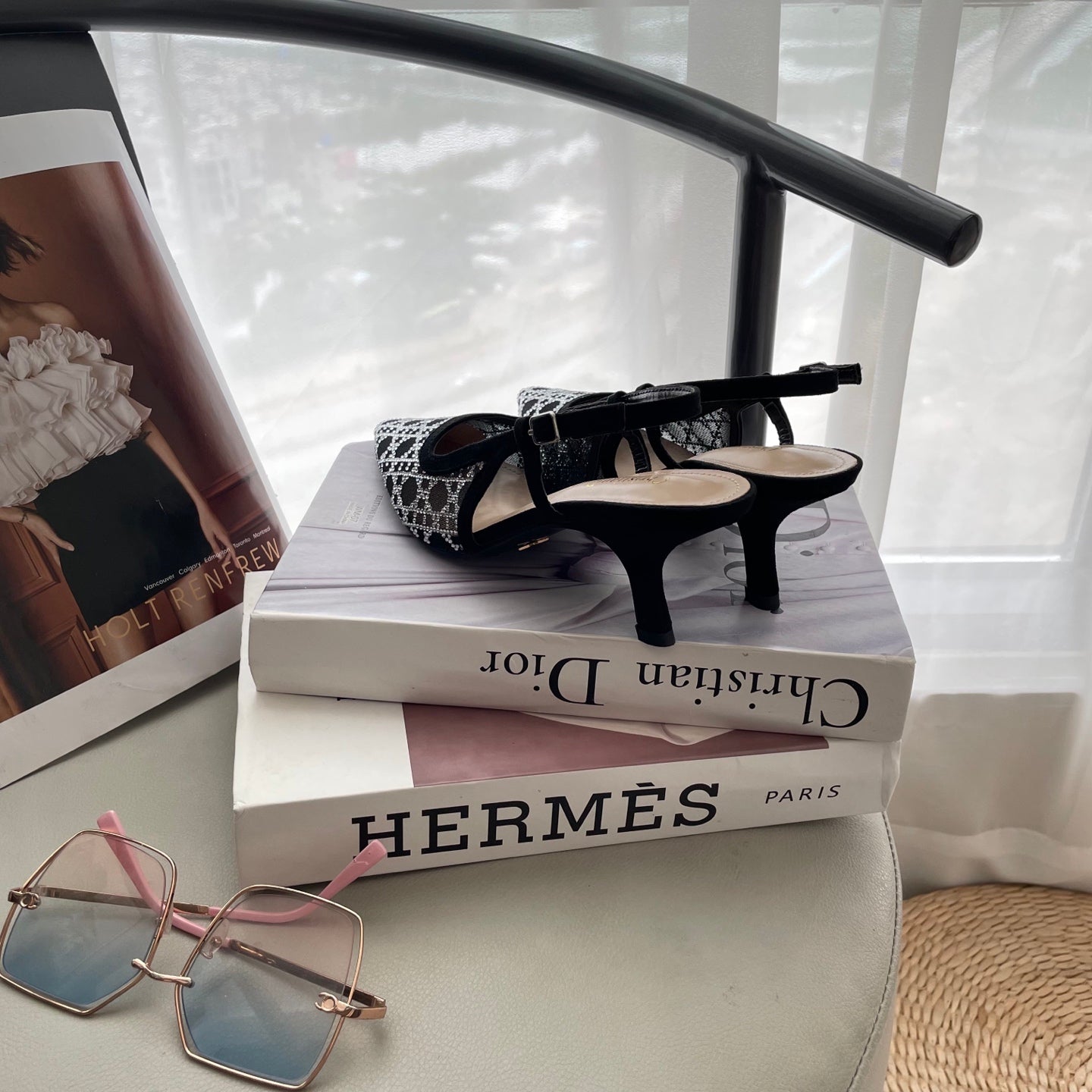 Mesh rhinestone kitten heels