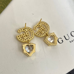 Sparkling Diamond Heart Drop Earrings