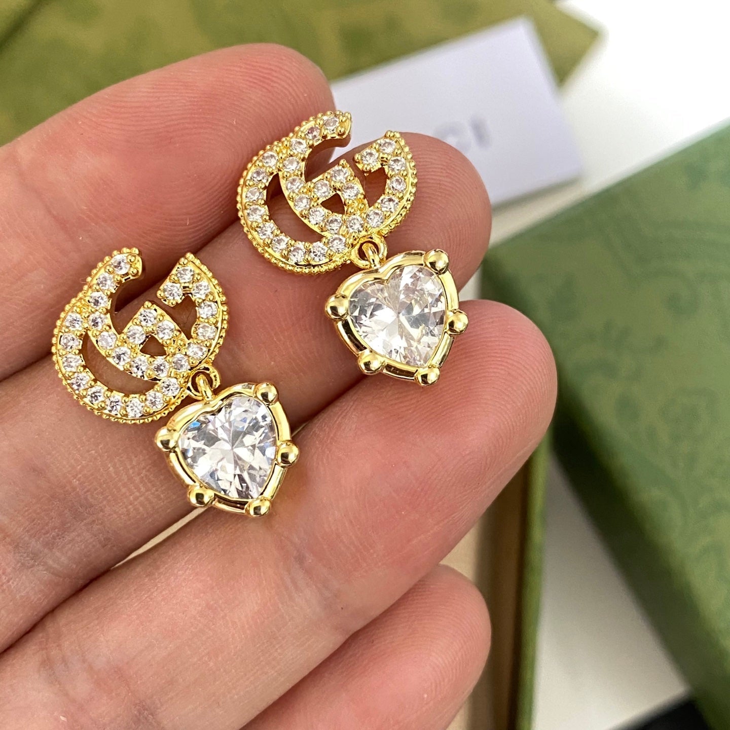 Sparkling Diamond Heart Drop Earrings