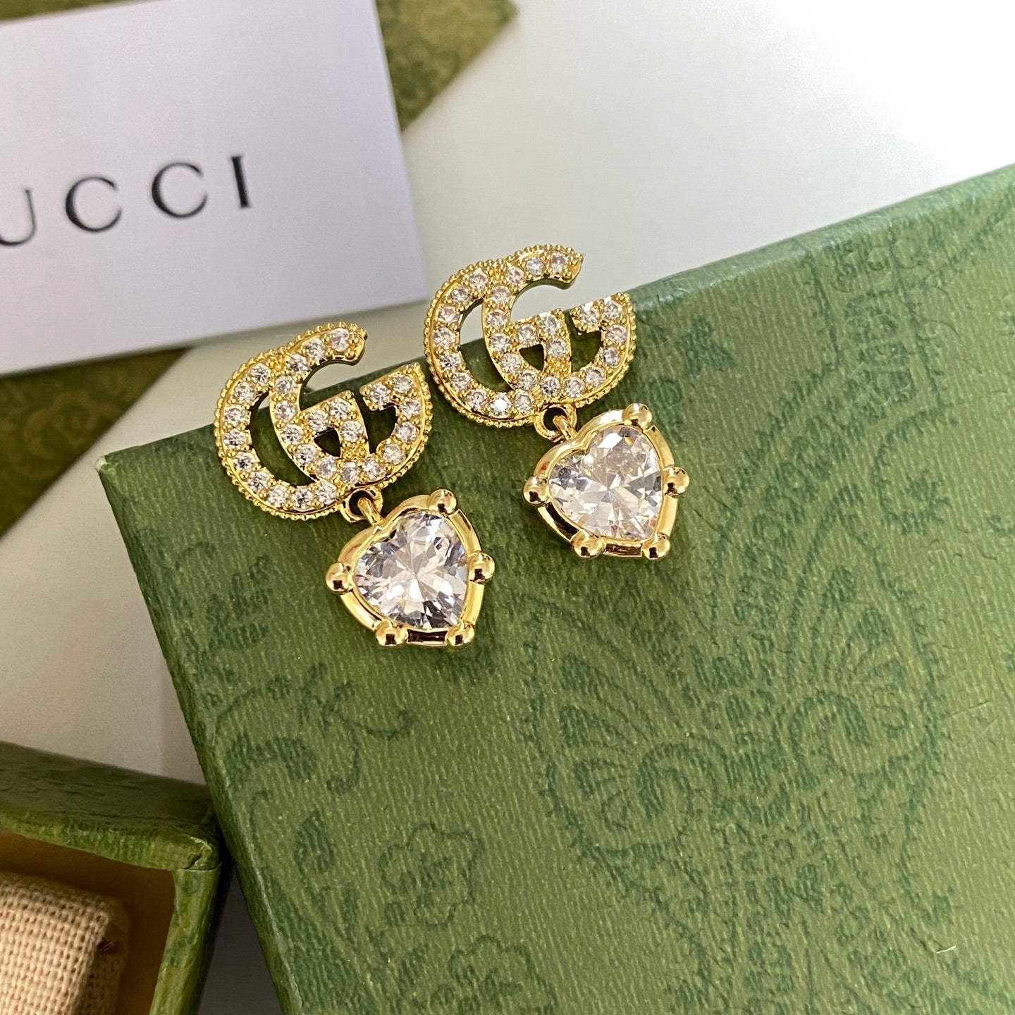 Sparkling Diamond Heart Drop Earrings
