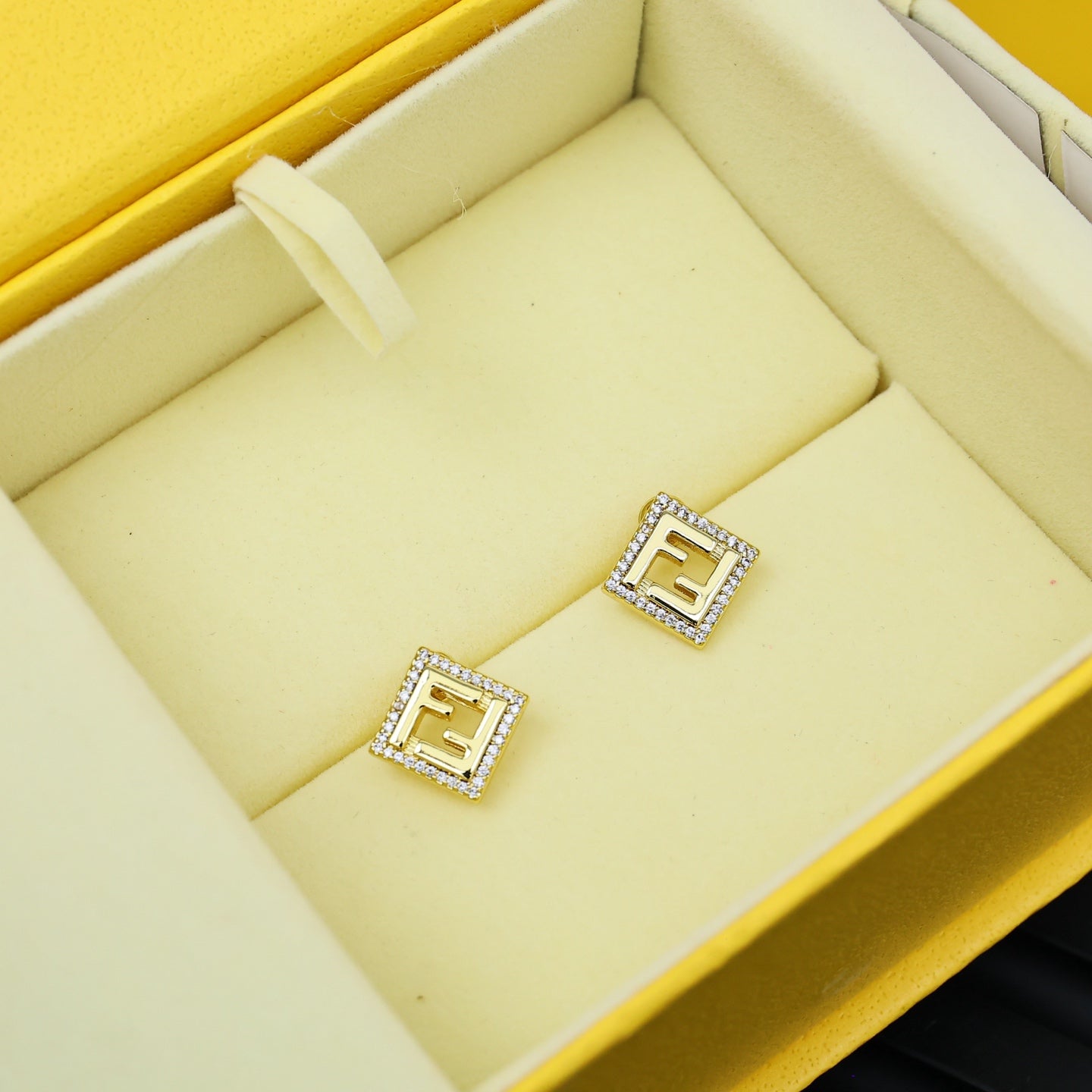 Full Diamond Square Letter Earrings