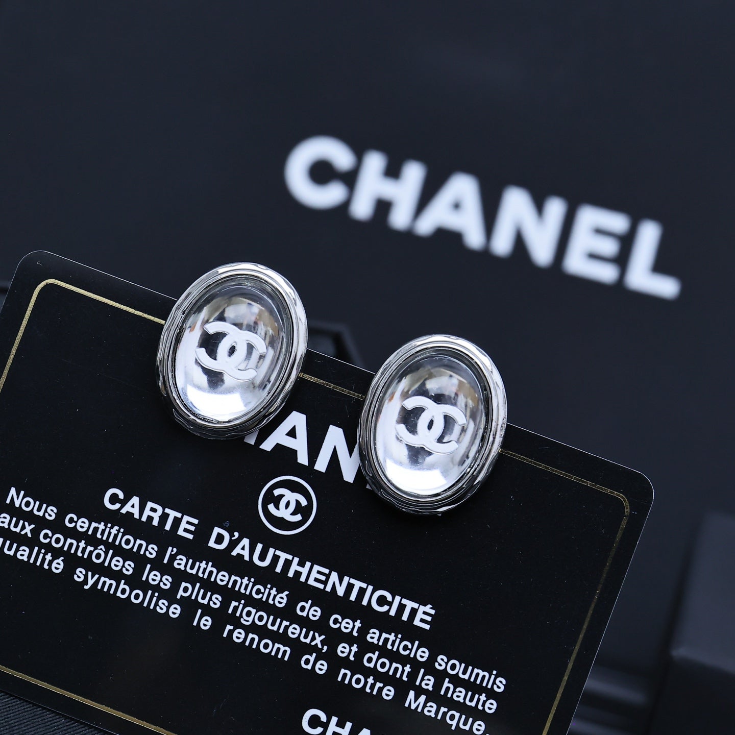 Silver Mirrored Oval Earrings