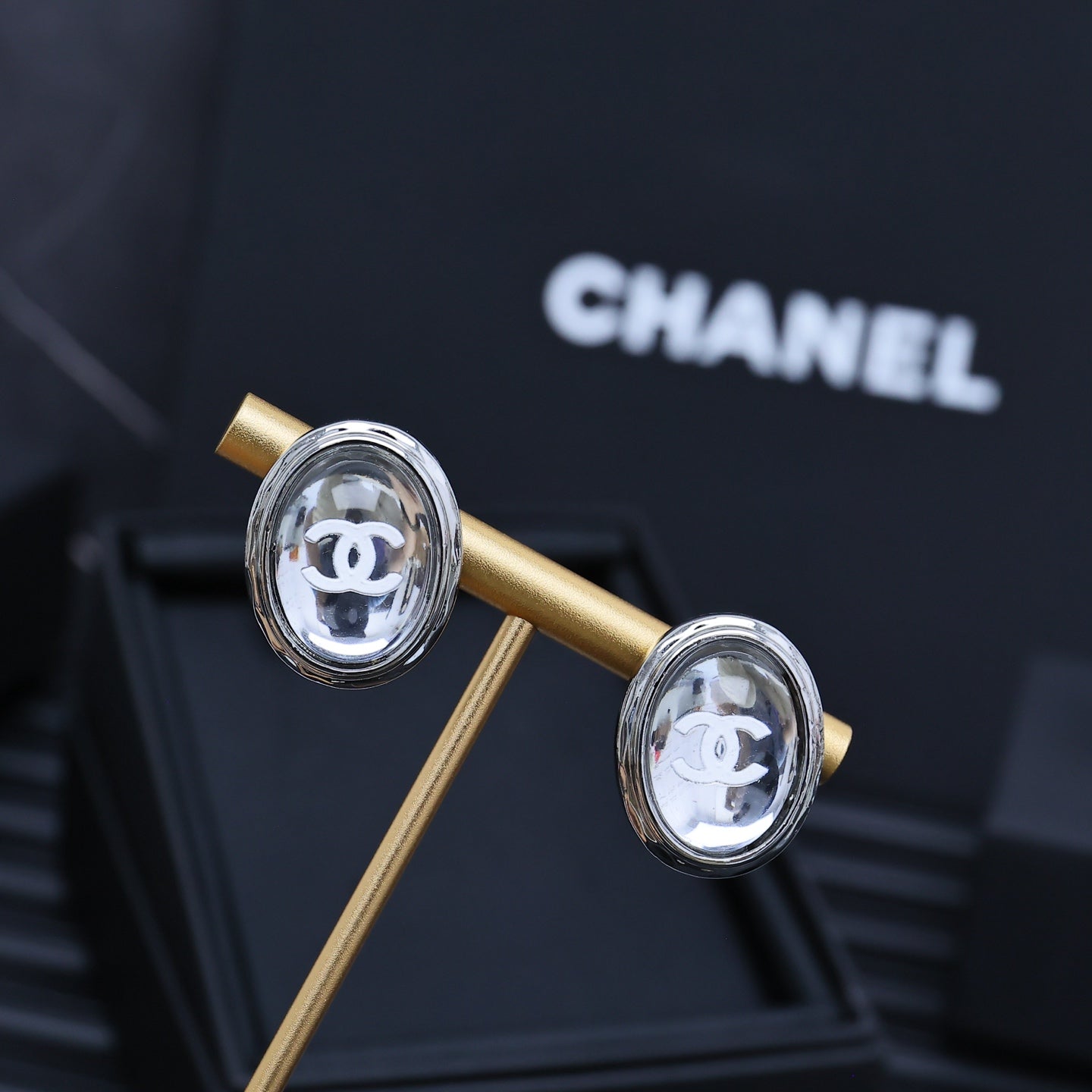 Silver Mirrored Oval Earrings