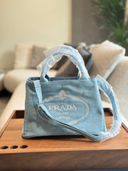 Small light-colored denim tote bag