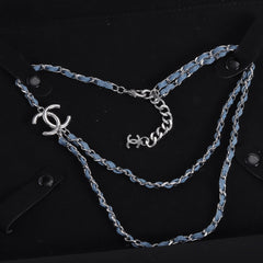 Double-layer Denim blue leather and metal necklace