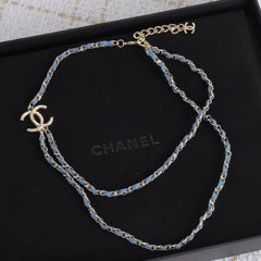 Double-layer Denim blue leather and metal necklace