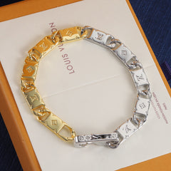 Gold and silver color-block metal bracelet