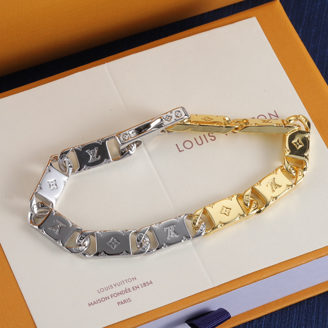 Gold and silver color-block metal bracelet