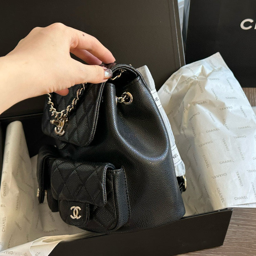 Double pocket leather backpack