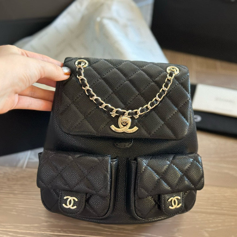 Double pocket leather backpack