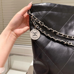 Large Waxed Leather Silver Shoulder Bag