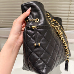 Diamond Pattern Drawstring Tote Shoulder Bag