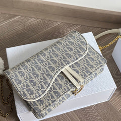 Light Blue Embroidery Chain Bag