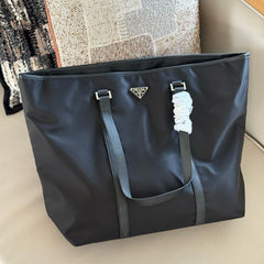 Black nylon large tote bag