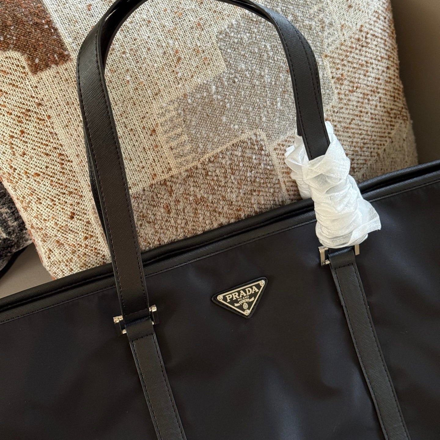 Black nylon large tote bag