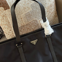 Black nylon large tote bag