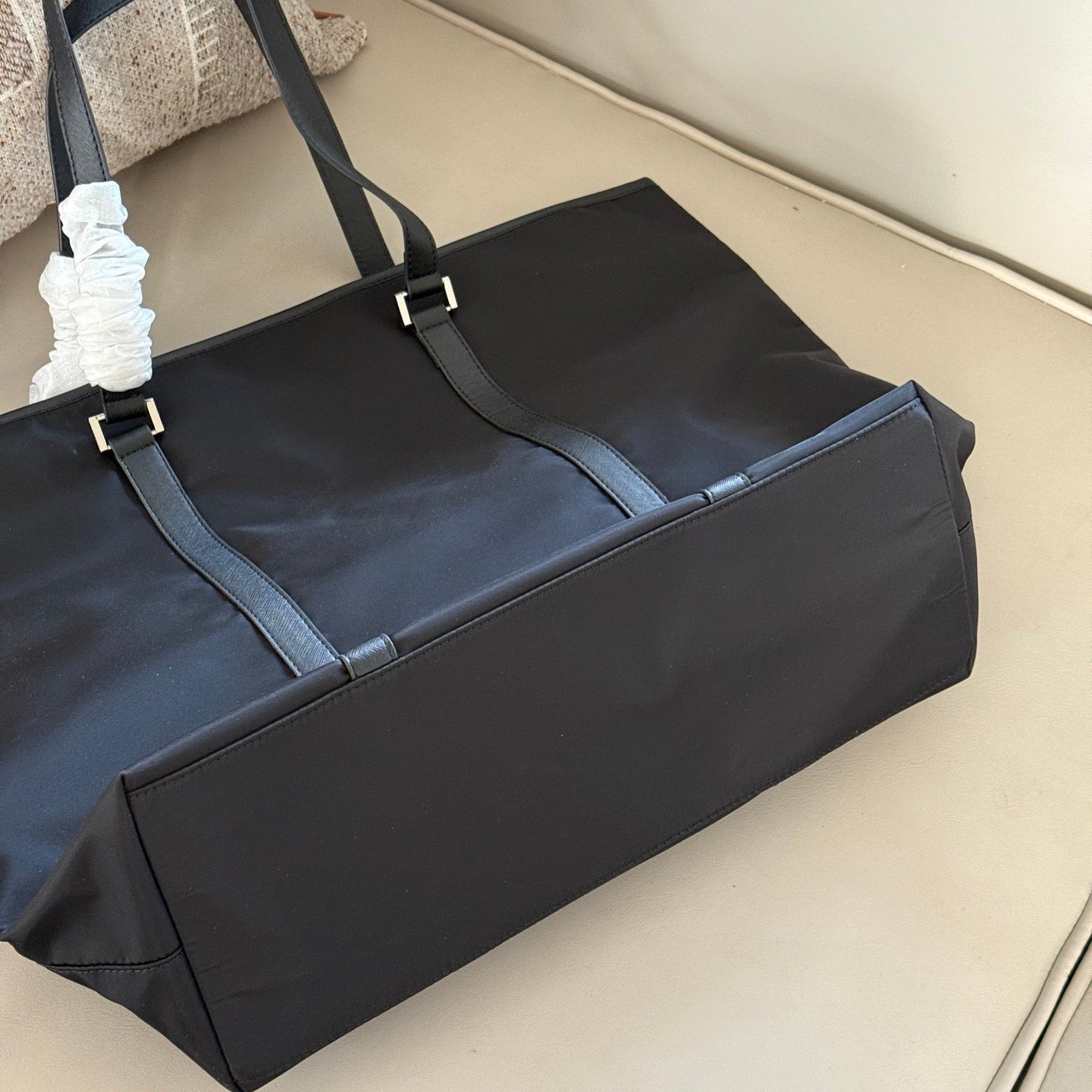 Black nylon large tote bag