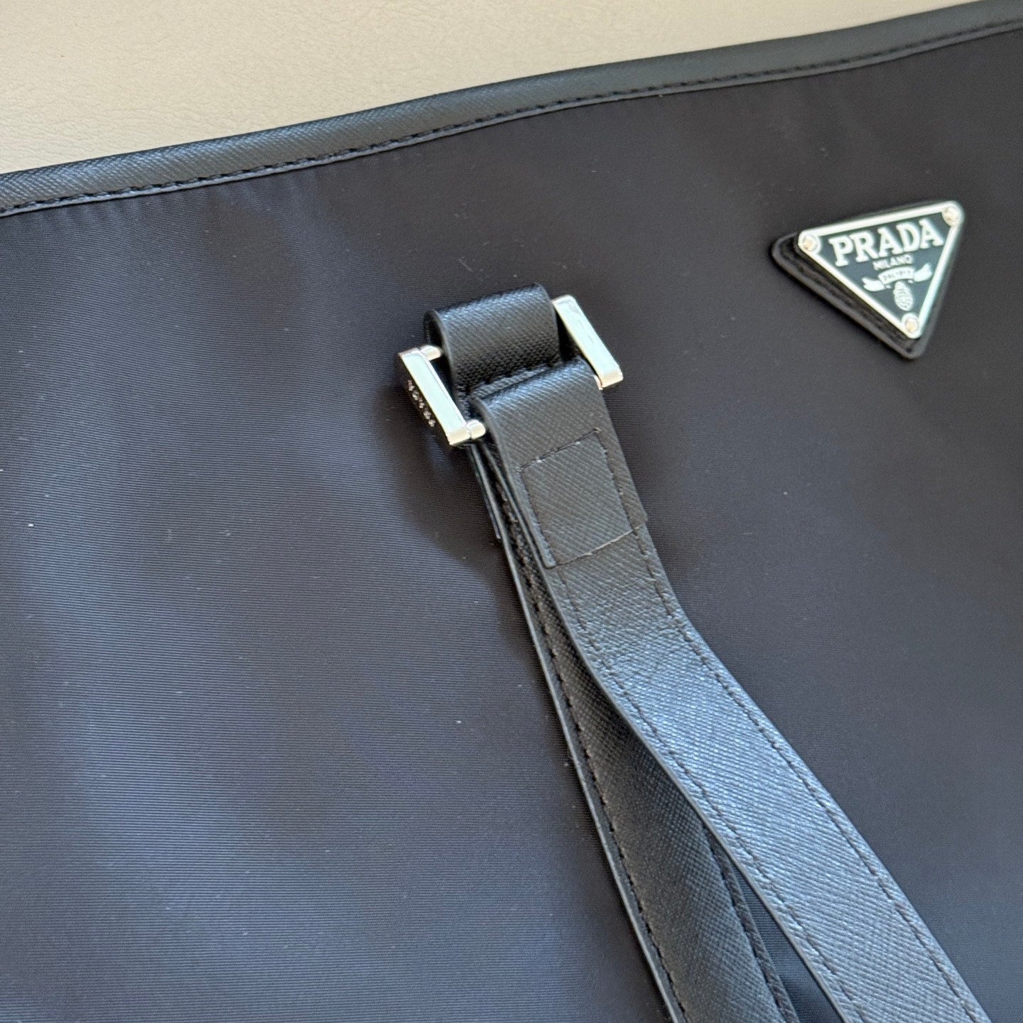 Black nylon large tote bag