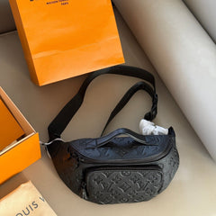 Black embossed leather crossbody waist bag