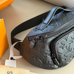 Black embossed leather crossbody waist bag