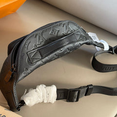 Black embossed leather crossbody waist bag