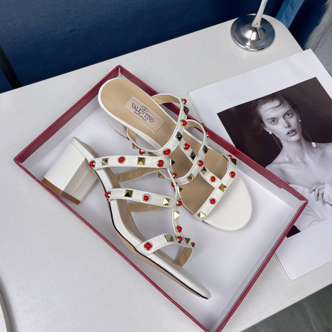 Gemstone block heel sandals