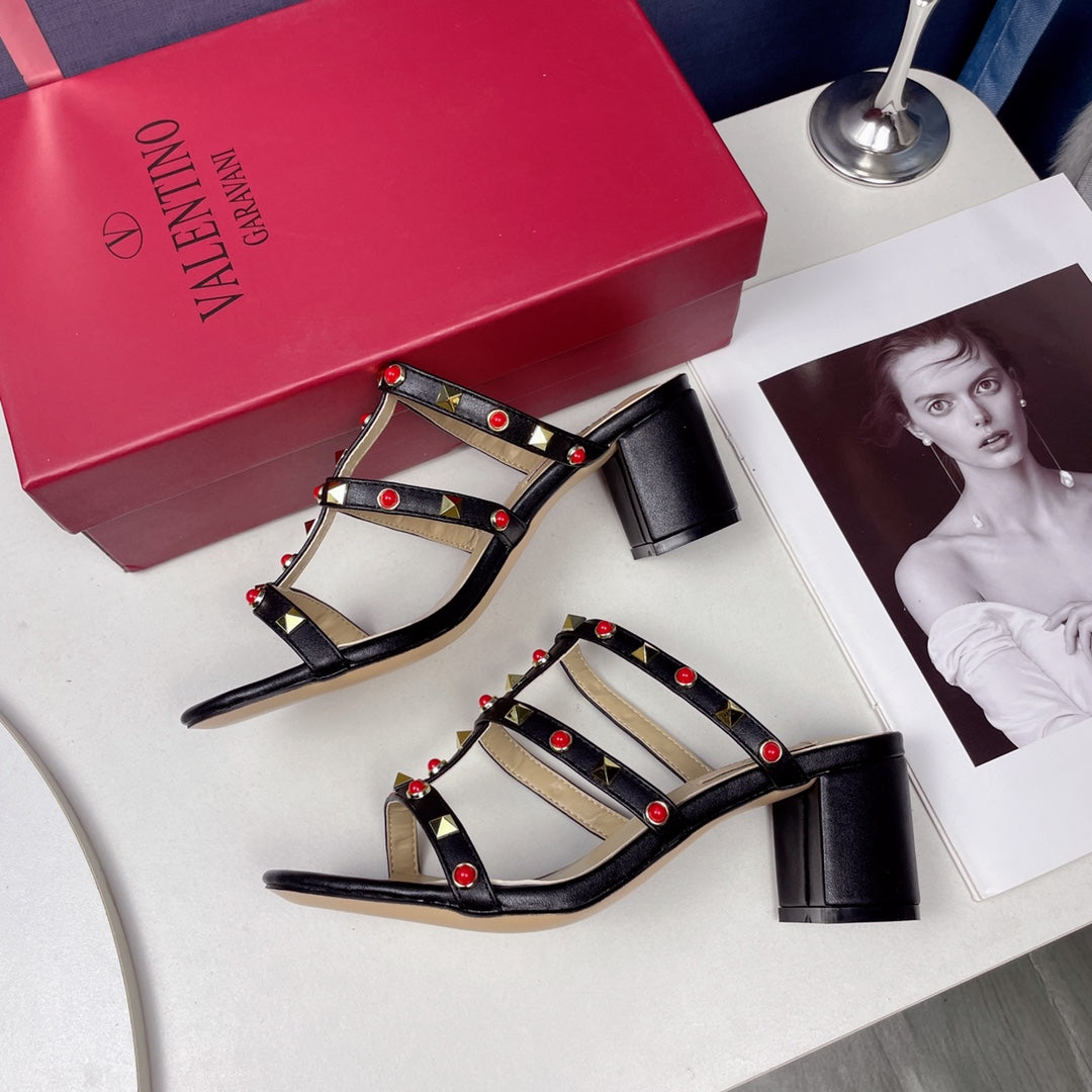 Gemstone block heel sandals