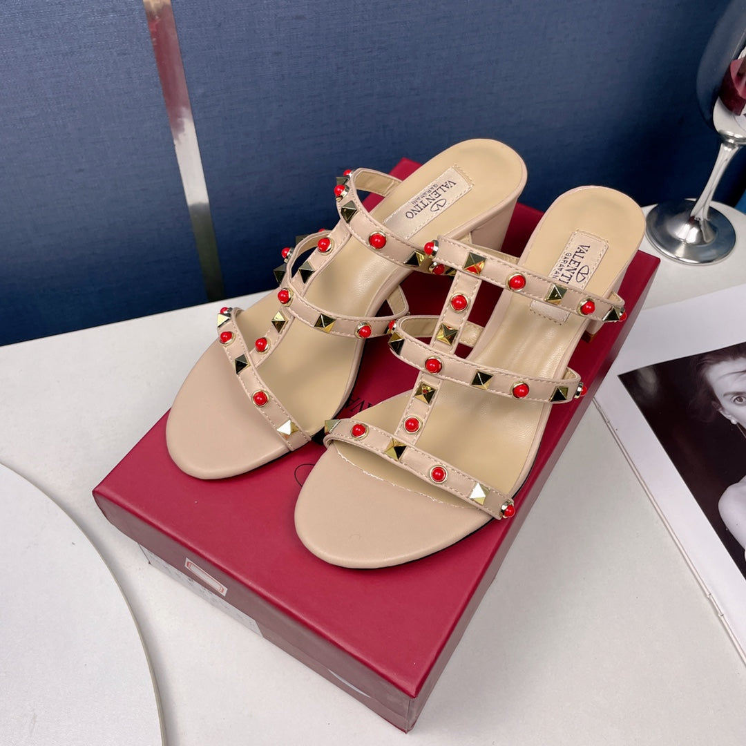 Gemstone block heel sandals