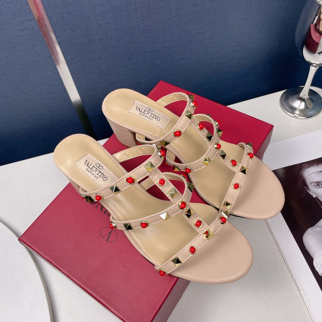 Gemstone block heel sandals