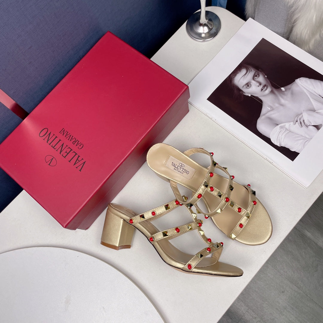 Gemstone block heel sandals