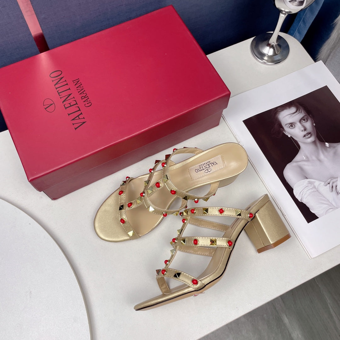 Gemstone block heel sandals