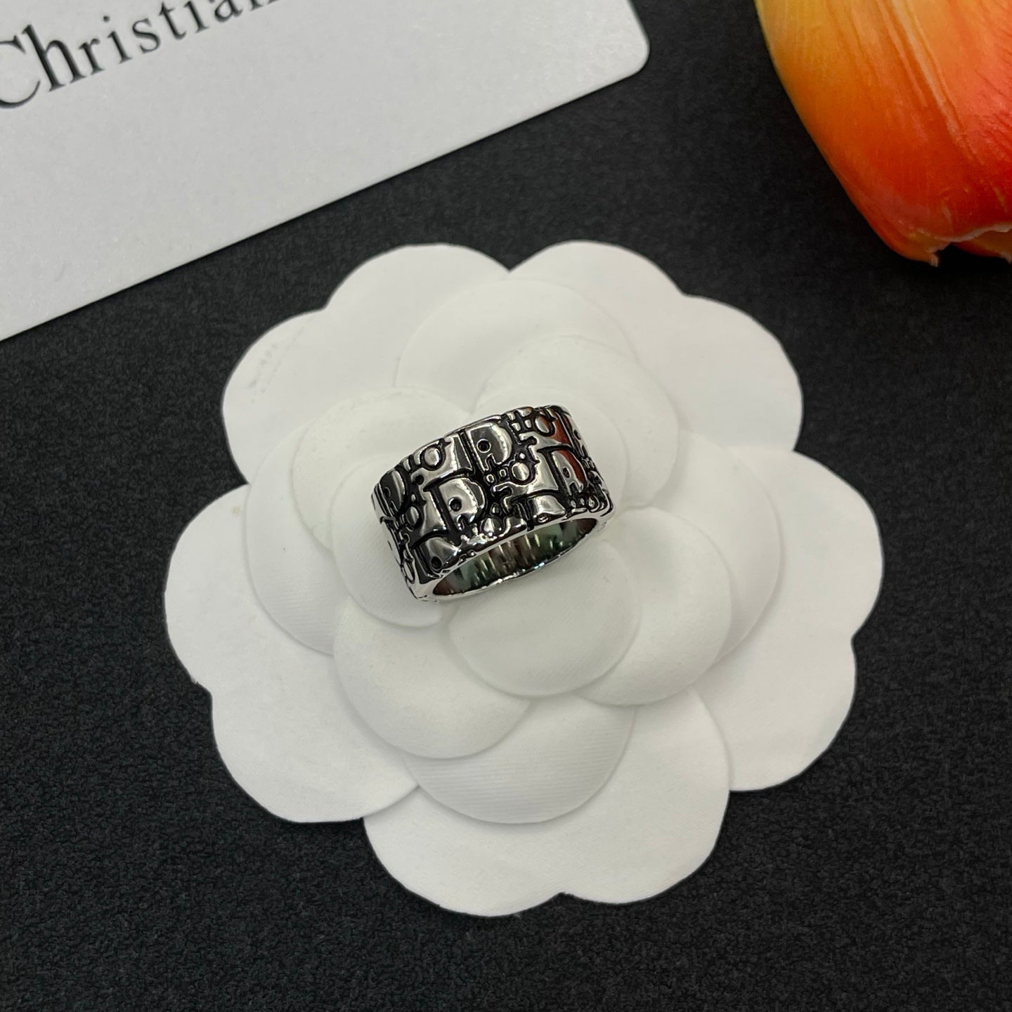 Black Enamel Monogram Ring