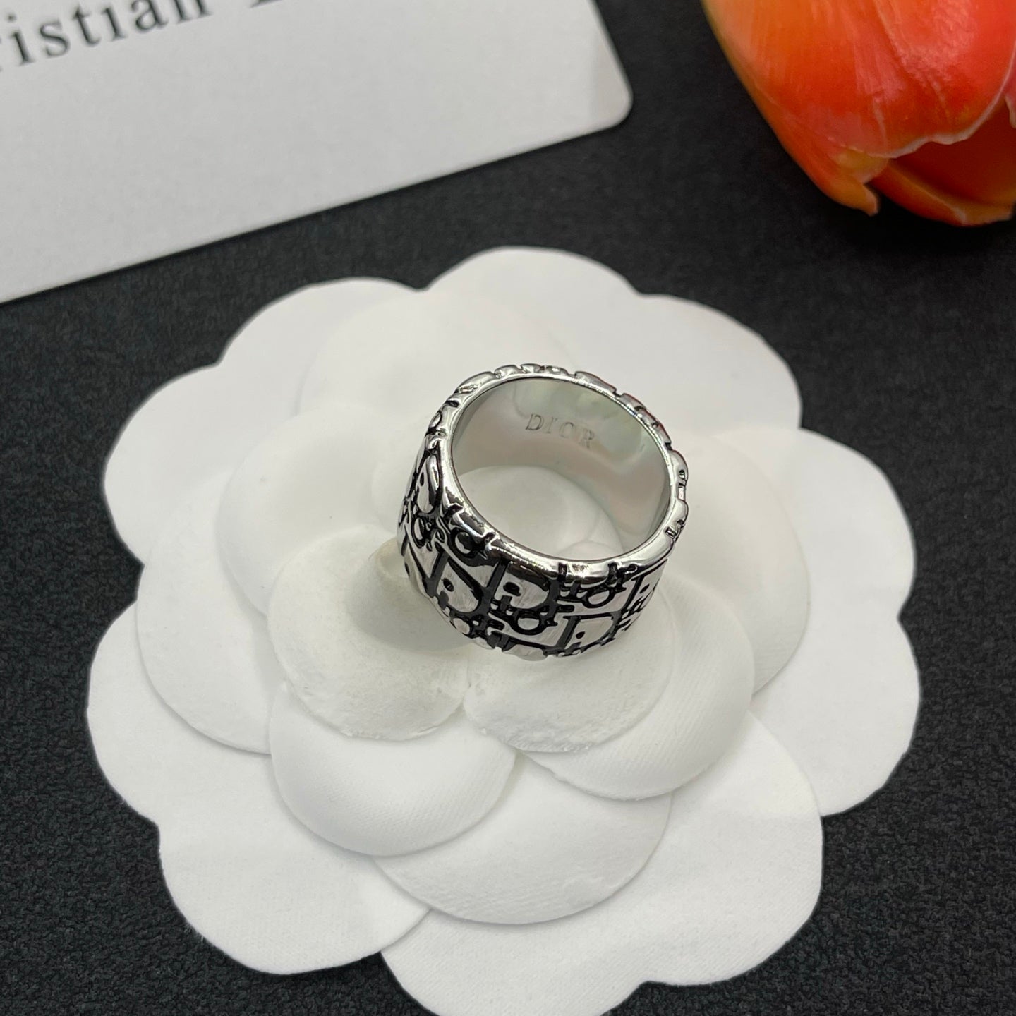 Black Enamel Monogram Ring