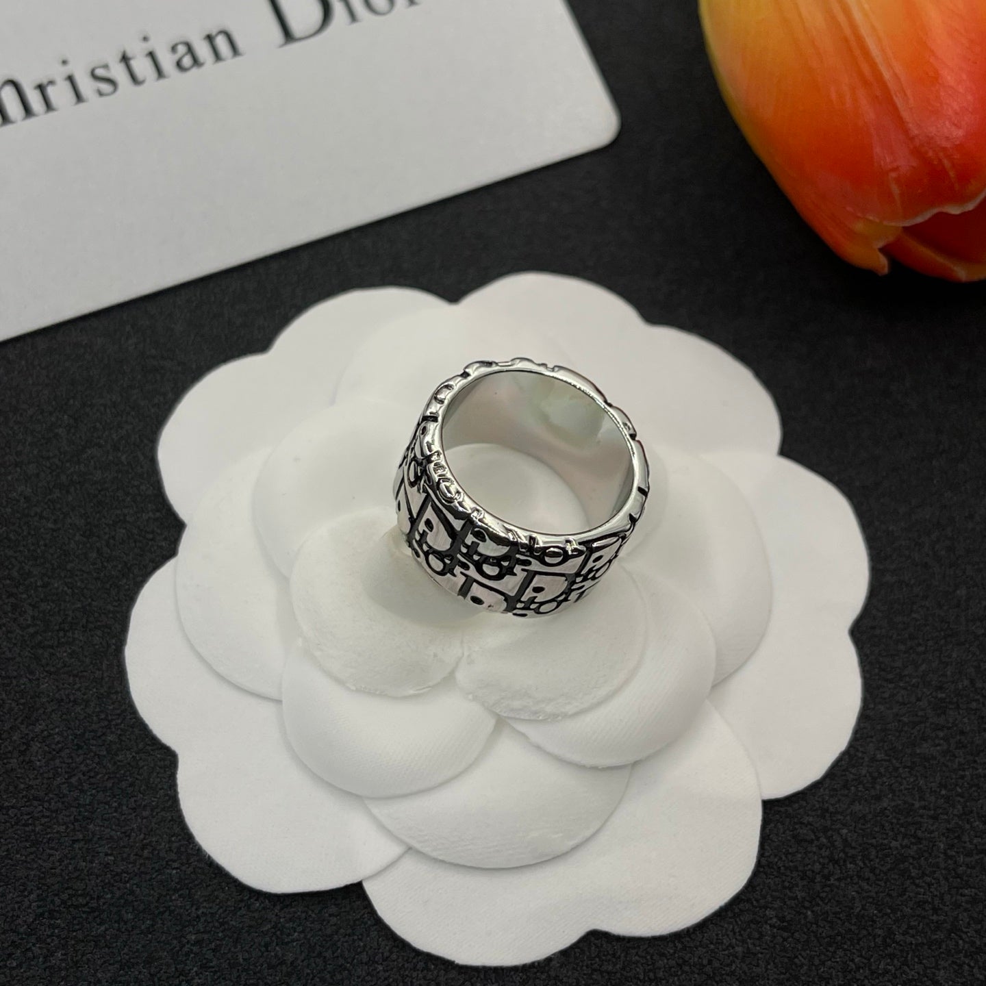 Black Enamel Monogram Ring