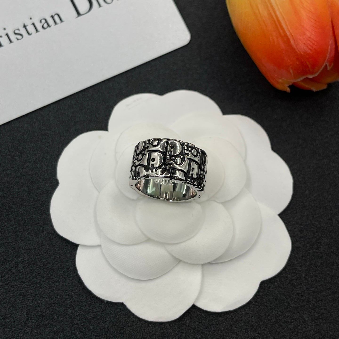 Black Enamel Monogram Ring
