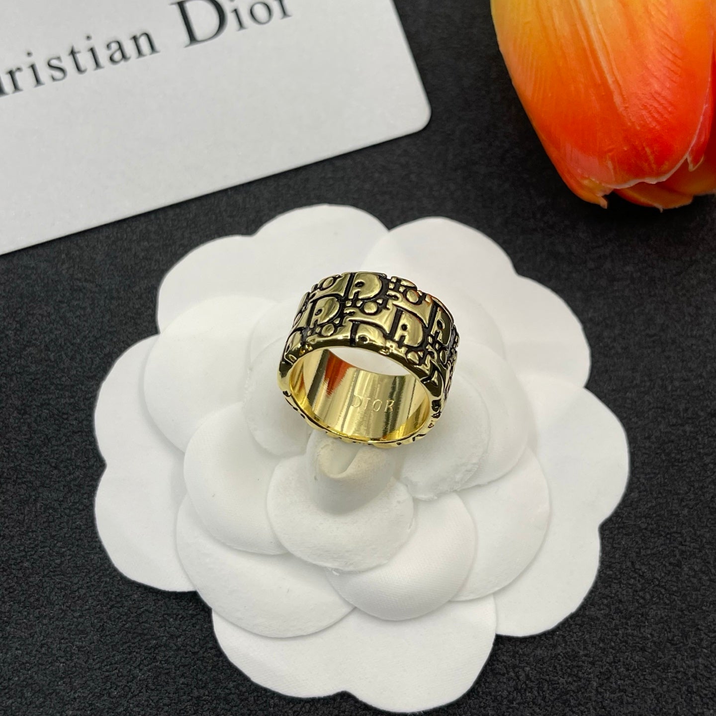 Black Enamel Monogram Ring
