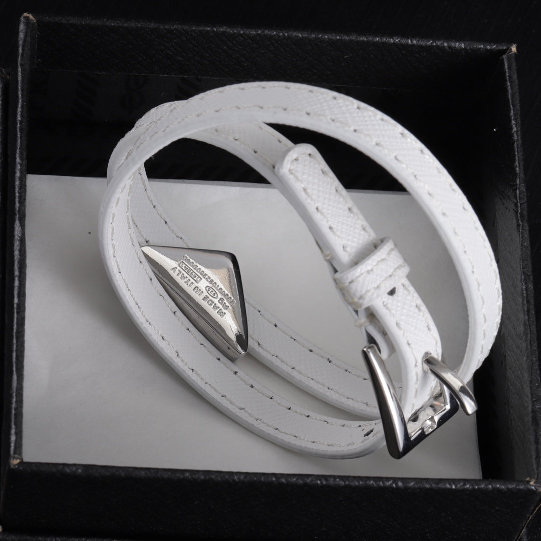 Double leather enamel label bracelet