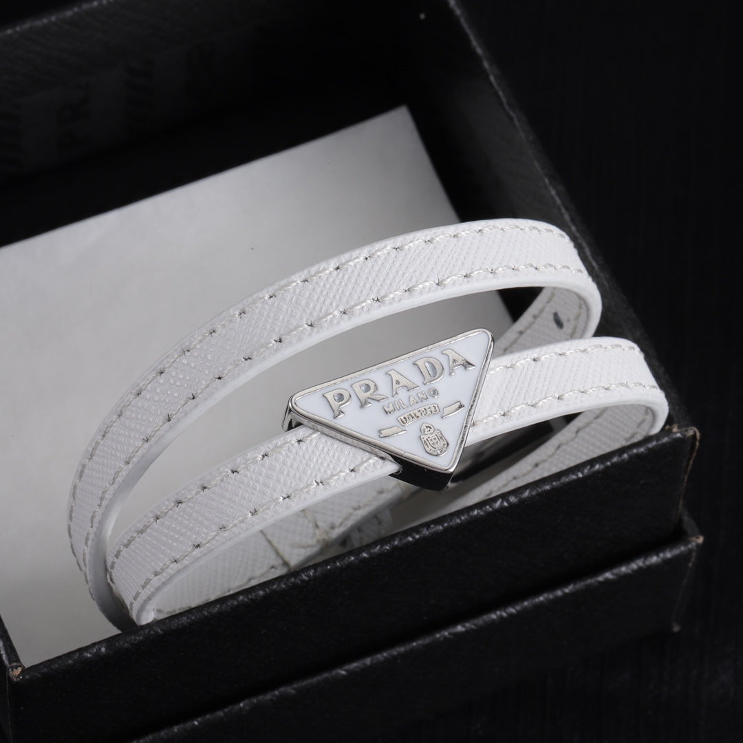 Double leather enamel label bracelet