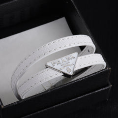 Double leather enamel label bracelet