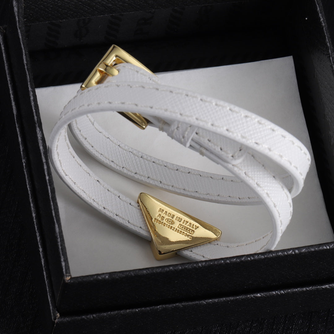 Double leather enamel label bracelet