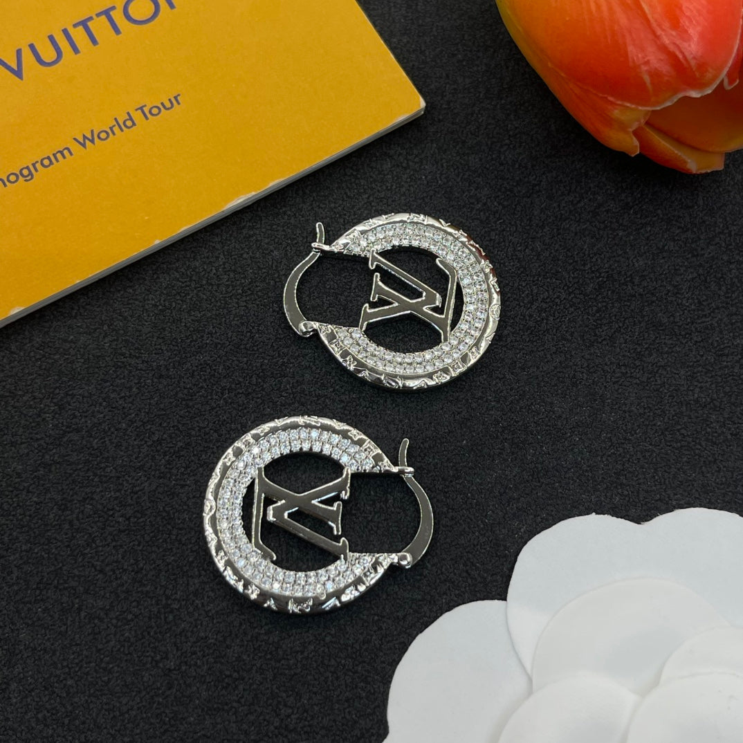 Diamond Alphabet Hoop Earrings